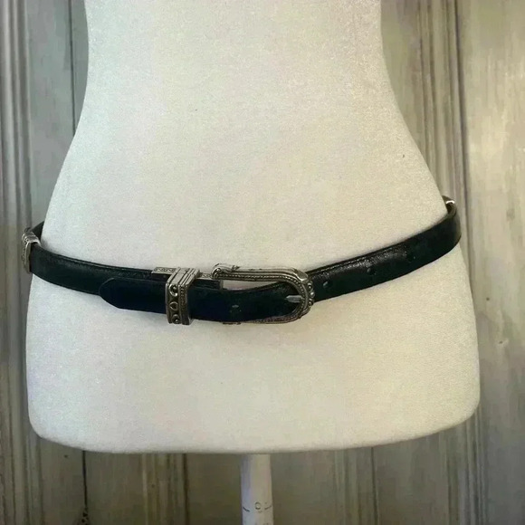 BRIGHTON|2in1 Black Leather Brown Crocodile Embossed Silver Buckle|ML Equestrian - Picture 4 of 13